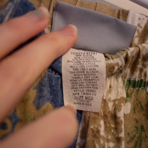 Boho VTG Blair Shorts Patchwork Floral Geometric Blue Tan 90s M | Soft Summer - Picture 4 of 5